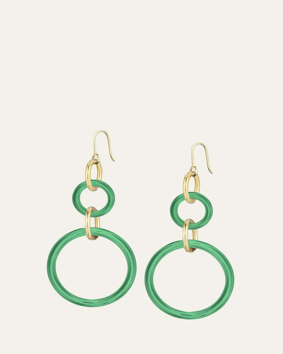 18K Yellow Gold and Green Agate Double Stella Earrings